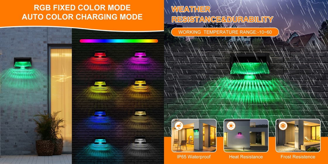 IP65 luces de pared de paisaje solar al aire libre a prueba de agua led luz colorida