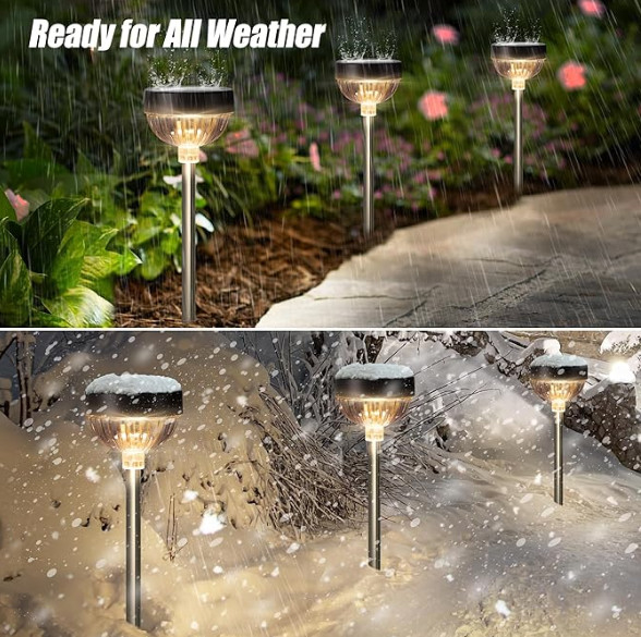 Batería de 600mAh IP65 resistente al agua Iluminación solar de jardín Blanco cálido 100LM Brillo durante 8-10 horas