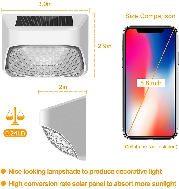 100g de luz de la cerca solar negro ABS PMMA blanco caliente RGB 20Lumens impermeable IP65 4,5 horas de carga