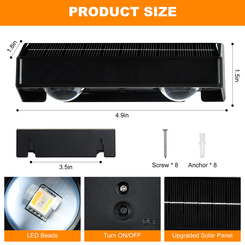 Luz de pared solar de silicio monocristalino con LED RGB ABA PC Shell Nivel de resistencia al agua IP65