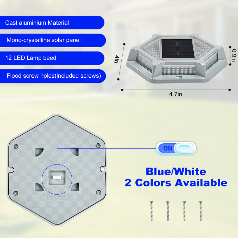 IP68 Aluminio resistente al agua Solar Dock Light Cold White Installación de tornillo con energía solar
