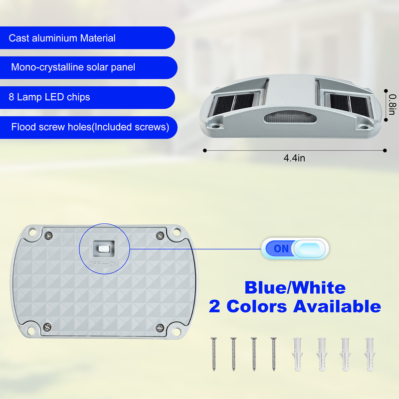 Luz solar de aluminio 20 lumens IP68 resistente al agua Energía solar Iluminación azul/blanco frío