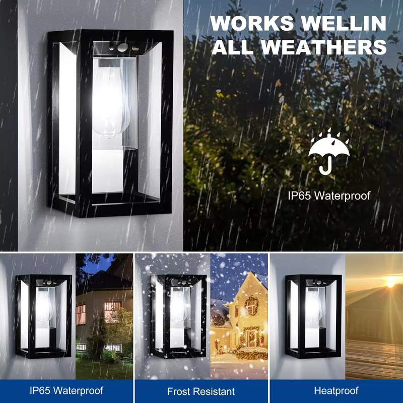 Sensor de movimiento Luz solar de porche Iluminación exterior IP65 Sconce Lámpara de linterna de pared para el patio Puerta de entrada decorativa