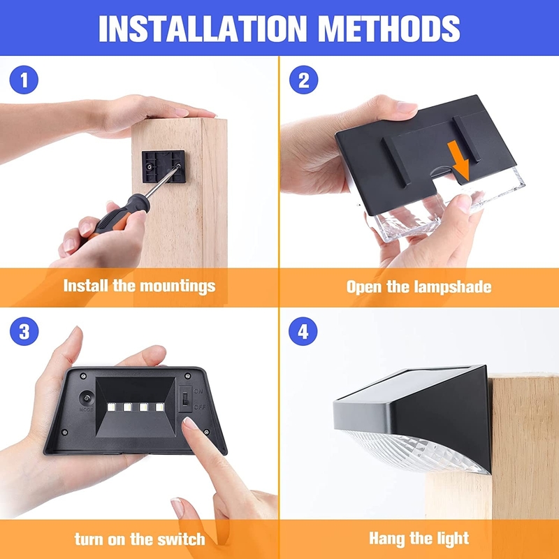 Lámpara de pared de cubierta de exterior a prueba de agua LED Iluminación solar luminosa Iluminación de pared para cercas de jardín Pared exterior