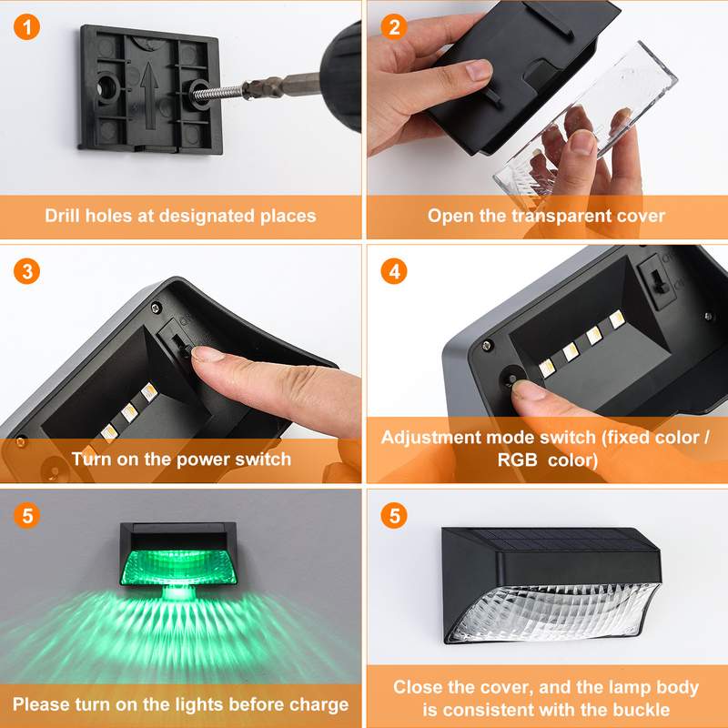 Lámpara de pared de cubierta de exterior a prueba de agua LED Iluminación solar luminosa Iluminación de pared para cercas de jardín Pared exterior