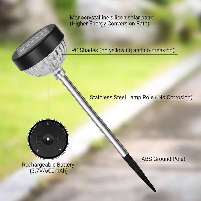 15 horas de tiempo de trabajo Luz de estaca solar con 6 pcs led y 1 pcs de cuentas
