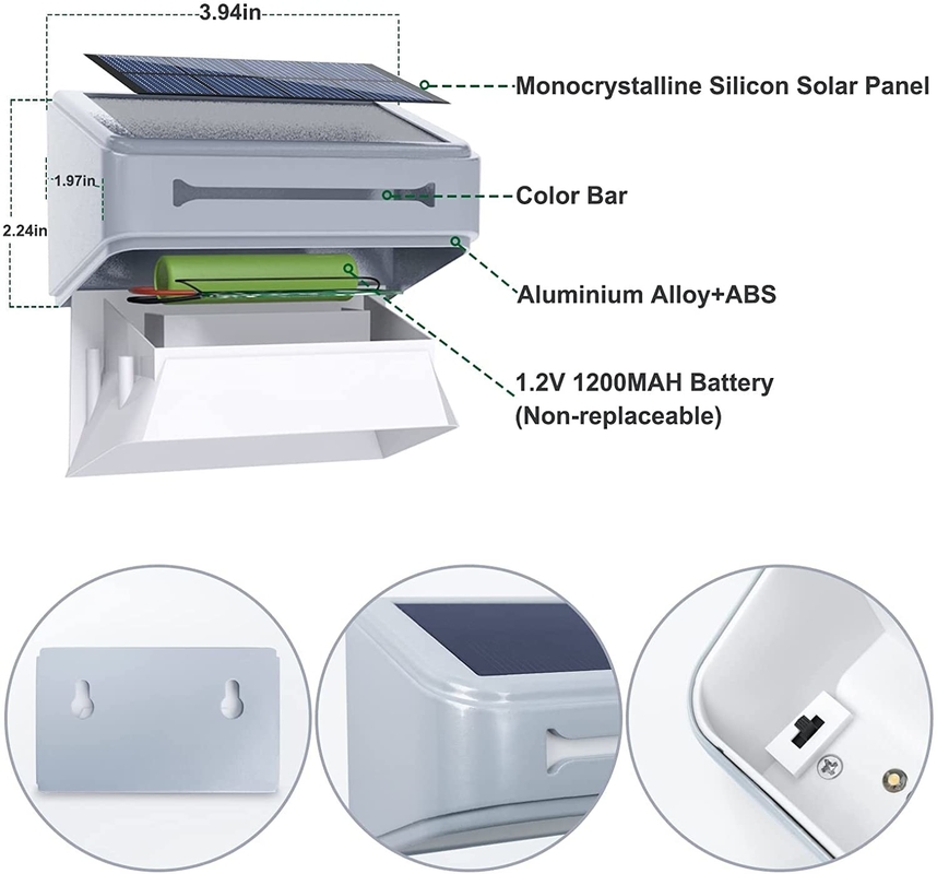 200g 3PCS Inodoro exterior de luz solar de pared RGB Panel solar blanco cálido Ternario Batería de litio