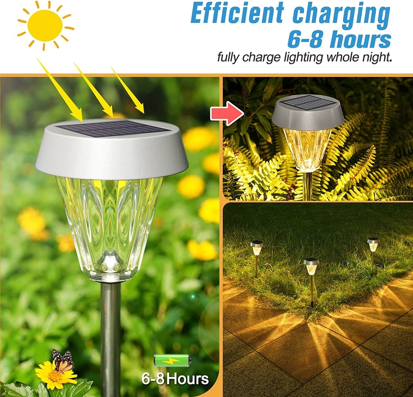 Luces de jardín solares al aire libre con cuerpo de acero inoxidable, luz de camino solar a prueba de agua para el patio del paisaje
