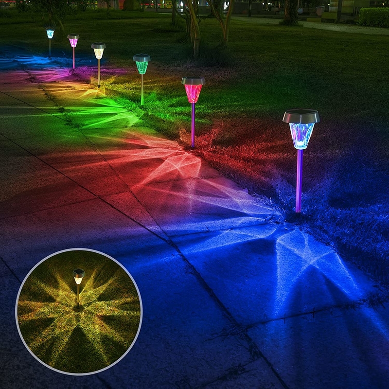 Luces de jardín solares al aire libre con cuerpo de acero inoxidable, luz de camino solar a prueba de agua para el patio del paisaje
