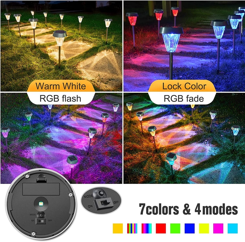 Luces de jardín solares al aire libre con cuerpo de acero inoxidable, luz de camino solar a prueba de agua para el patio del paisaje