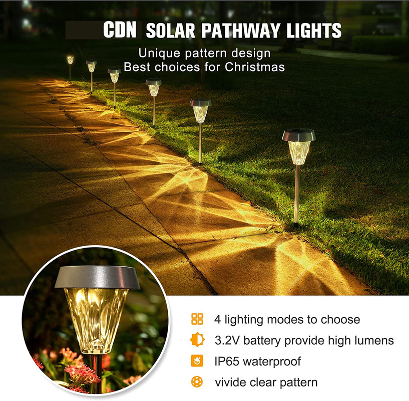 Luces de jardín solares al aire libre con cuerpo de acero inoxidable, luz de camino solar a prueba de agua para el patio del paisaje