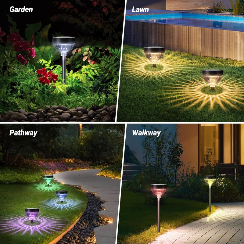 Luz LED RGB IP65 exterior resistente al agua Luz de estaca solar con encendido / apagado automático y 15 horas de tiempo de trabajo