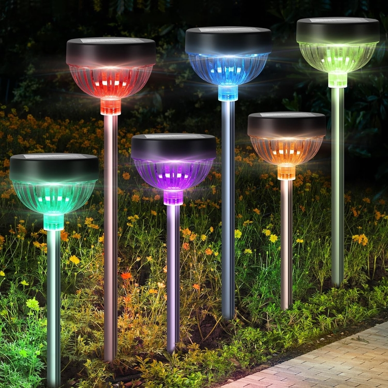 Luz LED RGB IP65 exterior resistente al agua Luz de estaca solar con encendido / apagado automático y 15 horas de tiempo de trabajo