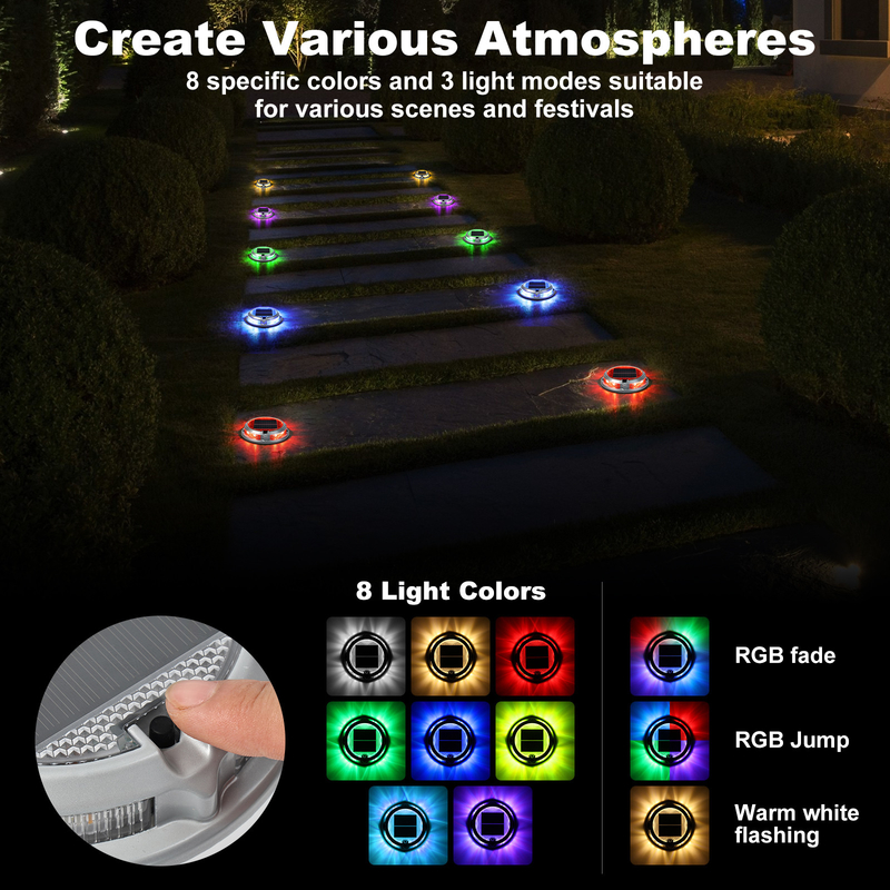 1200mAh Batería RGB Luz de cubierta solar para iluminación exterior duradera 110 * 22MM