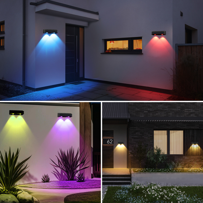 Puertas de patio blancas cálidas Recinto de cubierta Iluminación de jardín Inodoro Lámpara de paso pequeño Exterior Solar de arriba hacia abajo Luces de pared