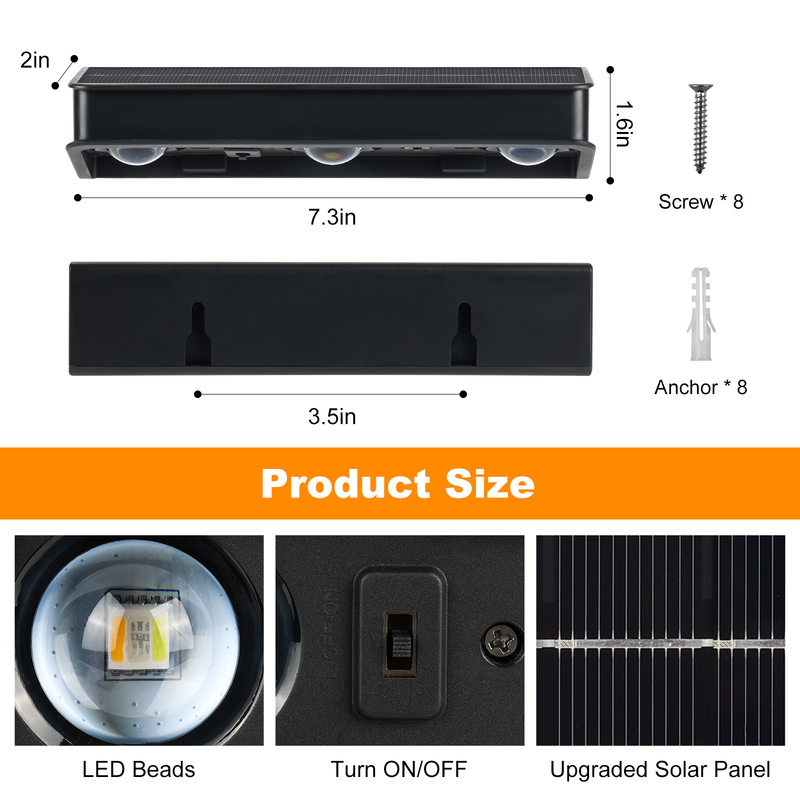 Venta caliente IP65 Panel solar de poli silicio resistente al agua Luz blanca cálida Luz hacia arriba y hacia abajo Fuente de luz Solar LED lámpara de pared Hotel