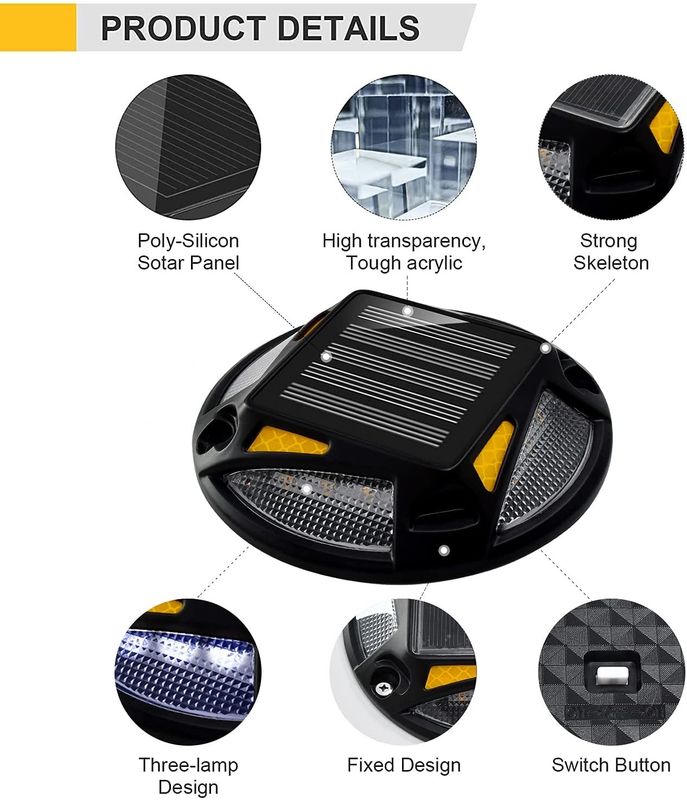 Clavo solar de carretera de aluminio con 12 perlas LED, batería de Ni-Mh de 1,2 V y 4,5 h de carga para 20 h de funcionamiento