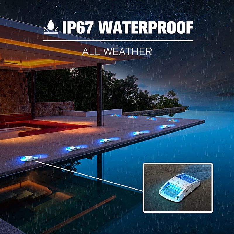 6 LED Lamp IP68 Waterproof Solar Dock Light with 5000K Daylight for Wireless Road Driveway Path Lighting